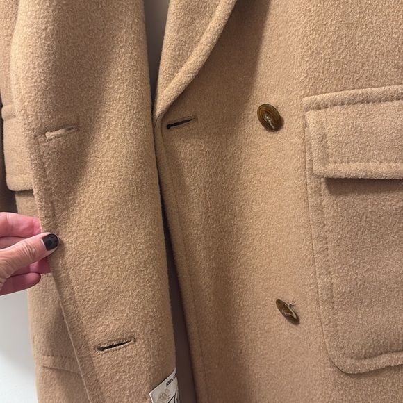 Saks Fifth Avenue Fleurette Camel Vintage Long Pea Coat - Picture 6 of 10